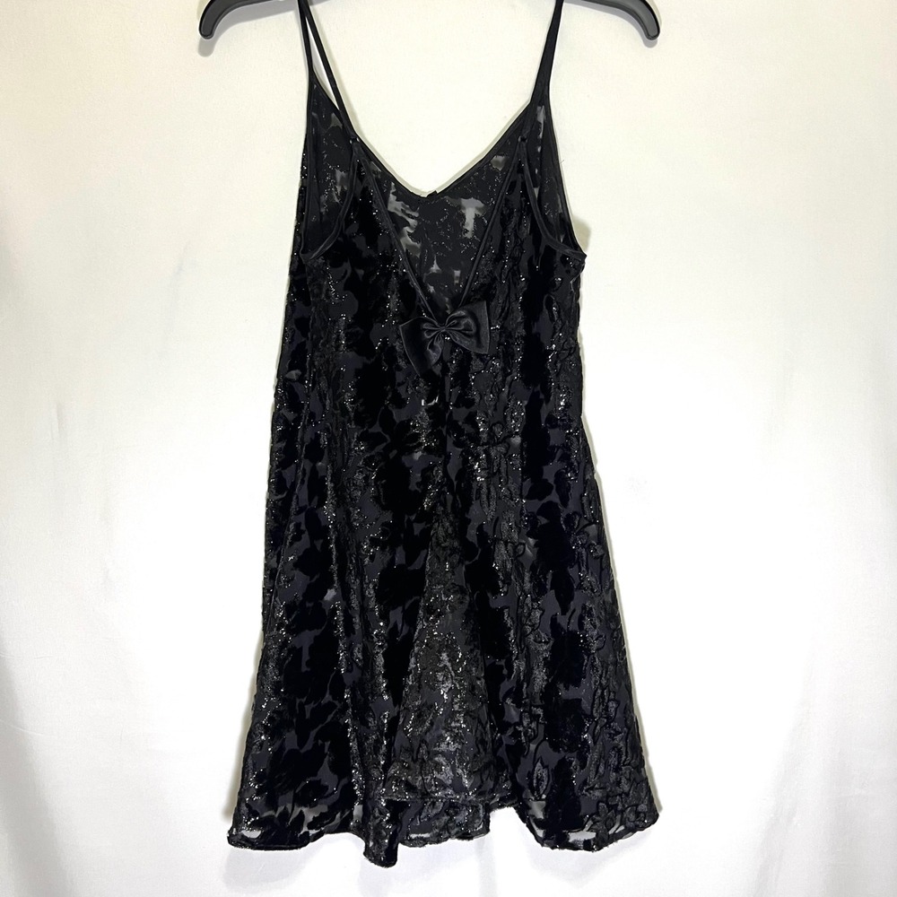 Y2K Fredericks of Hollywood Black Slip Dress M Velvet Burnout Goth Dark Fairy